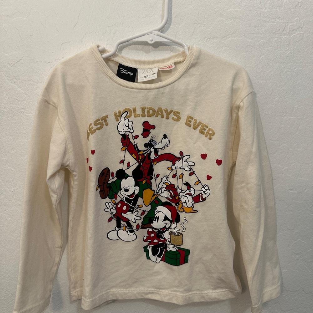 Disney Zara Cream Holiday Long Sleeve Tee
